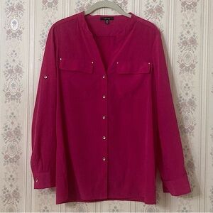 Rafaella Hot Pink Button Down Silky Blouse Size Small